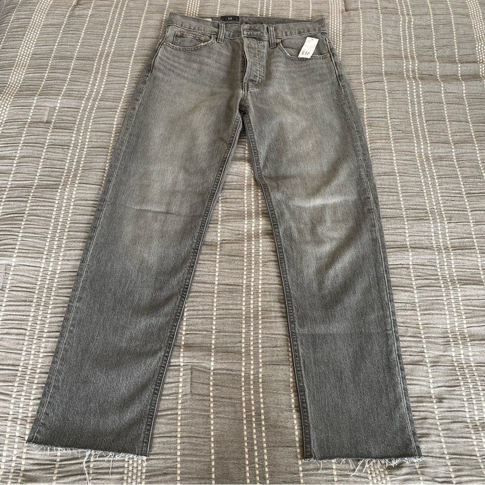 NWT Gap Cheeky Straight High Rise Jeans Denim Gray Sz 27 4 Cotton Raw Hem